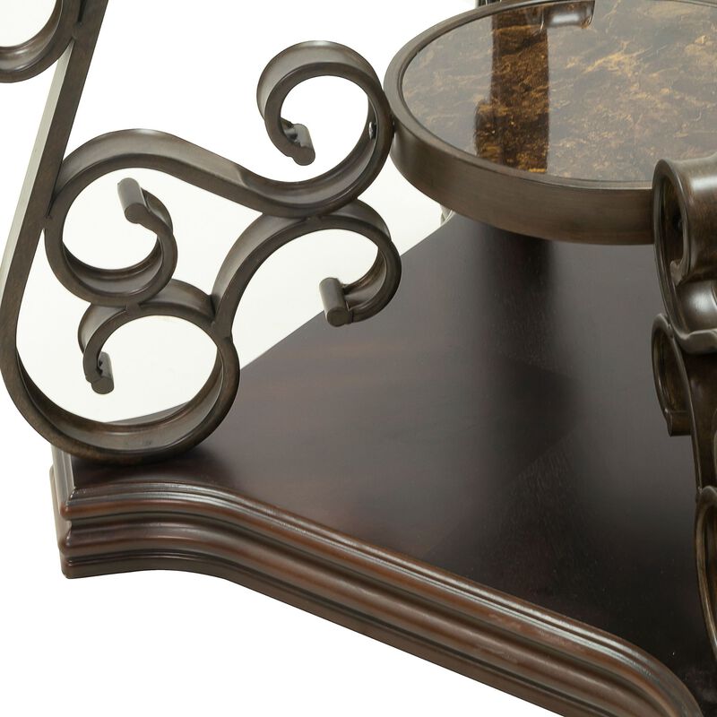Glass Top End Table with MDF Marble Shelf & Metal Legs Powder Coat Finish