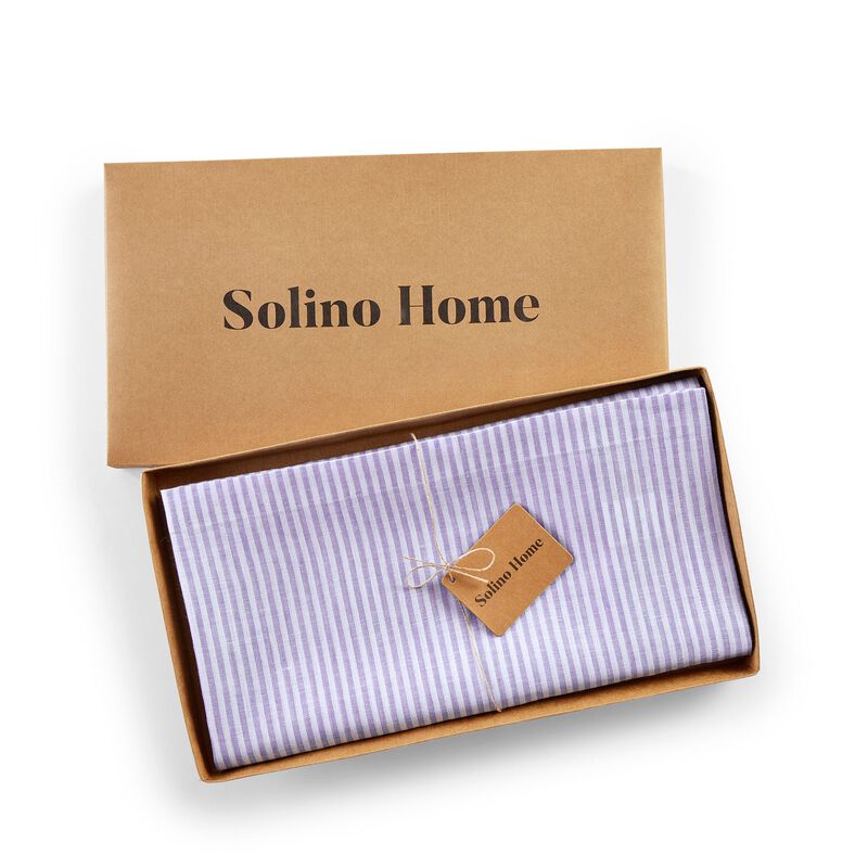 Solino Home 100% Pure Linen Table Throw 52 x 52 Inch | Narrow Stripe for Thanksgiving, Christmas