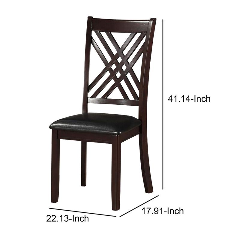 Dining Chair, Vegan Faux Leather, Cross Lattice, Set of 2, Black-Benzara