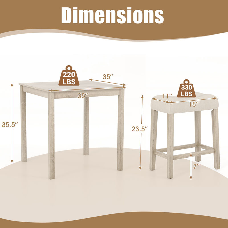 5-Piece Bar Table Set with Square Table and 4 Padded Stools for Kitchen or Home Bar