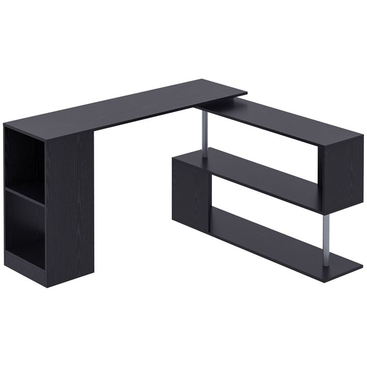 Black Corner Workstation: 55" 360° Rotating L-Shaped Computer Desk