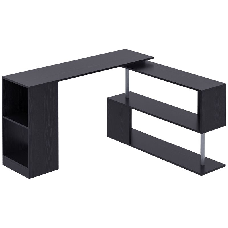 Black Corner Workstation: 55" 360° Rotating L-Shaped Computer Desk