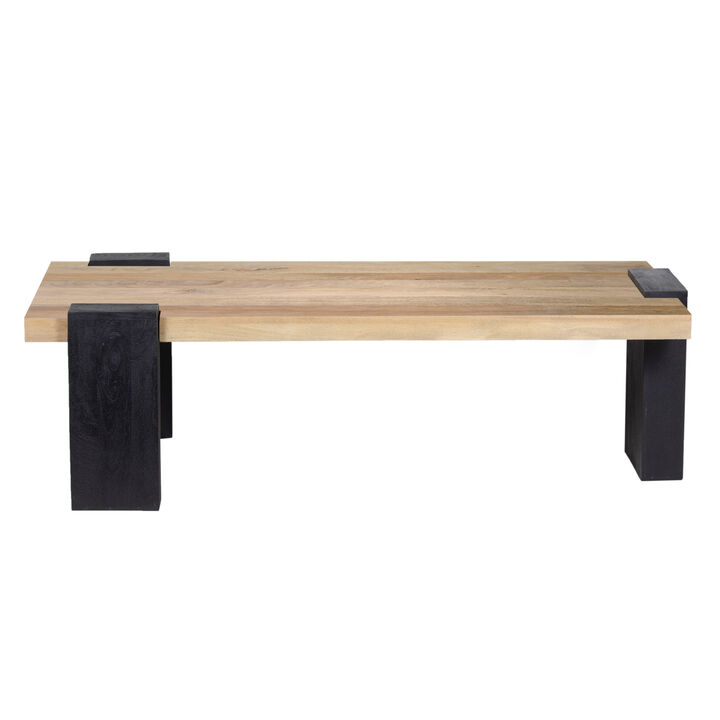 Bonne Coffee Table, 60 Inch Wide Rectangular Top, Handcrafted White Oak and Sandblasted Black