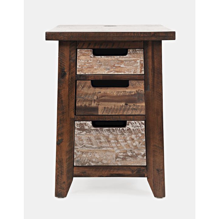 Jofran Painted Canyon Rustic Solid Acacia USB Charging End Table