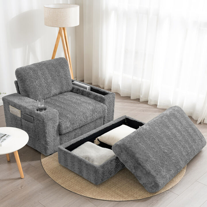 Merax Upholstered Sofa Chair with Storage Ottoman and Armrests