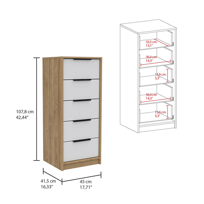 5 Drawers Dresser Maryland, Bedroom, White / Pine