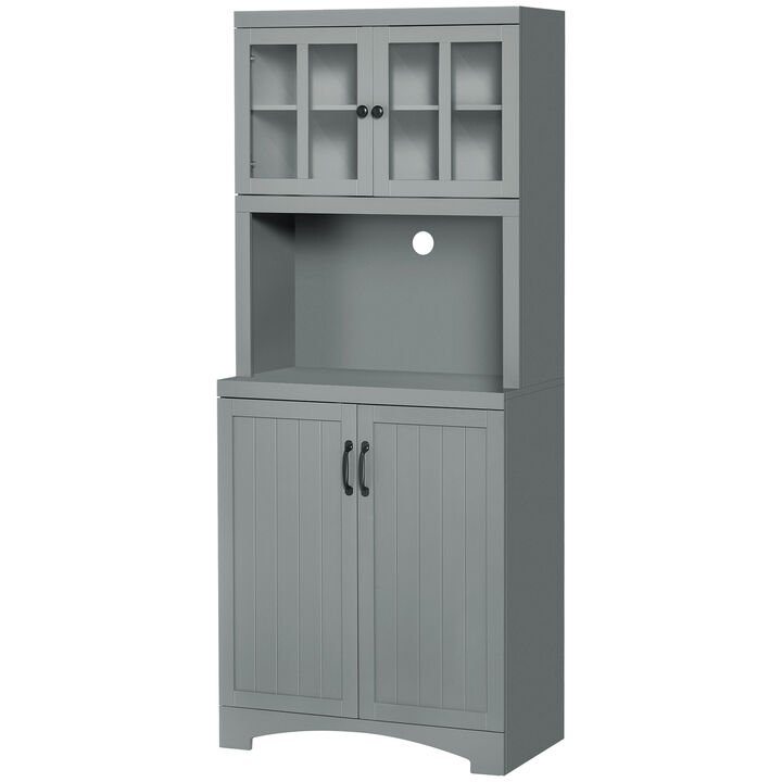 Freestanding Kitchen Storage Cupboard with Framed Glass Doors & Open Countertop