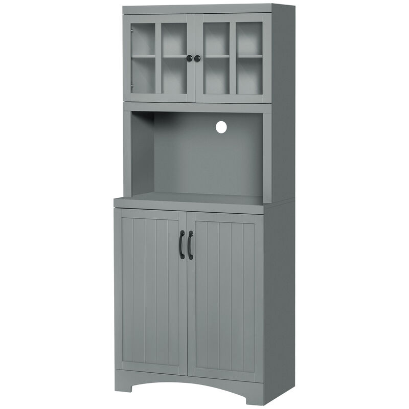Freestanding Kitchen Storage Cupboard with Framed Glass Doors & Open Countertop