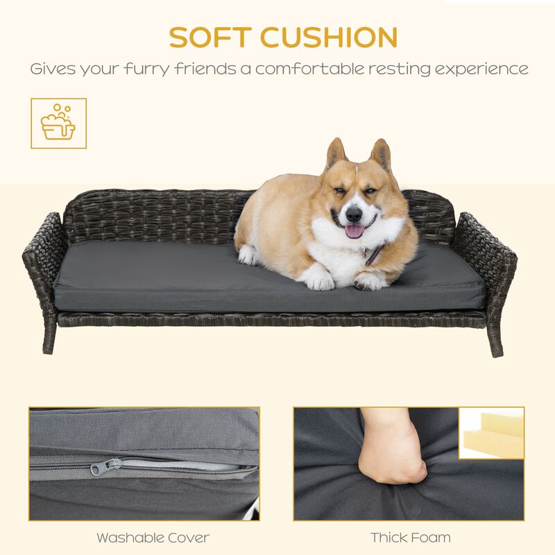 Charcoal Pet Lounger: Woven Rattan Dog Bed with Plush Cushion