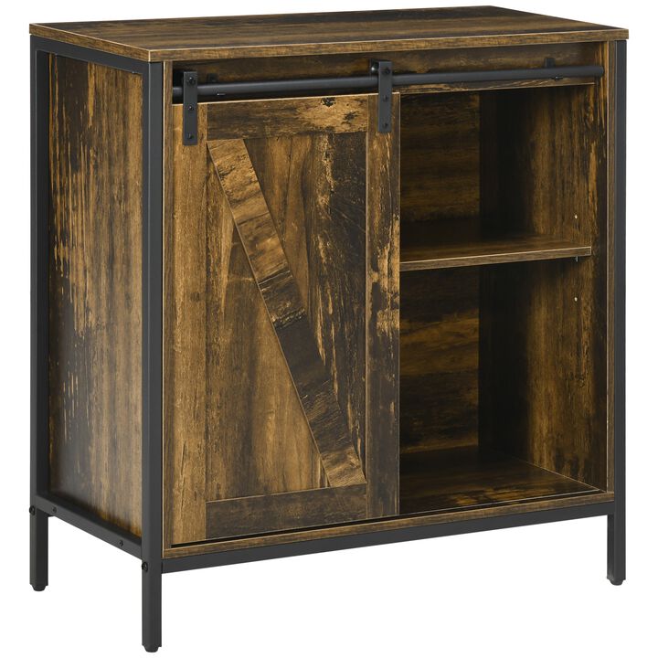Rustic Brown Kitchen Storage: Farmhouse Buffet with Sliding Barn Door