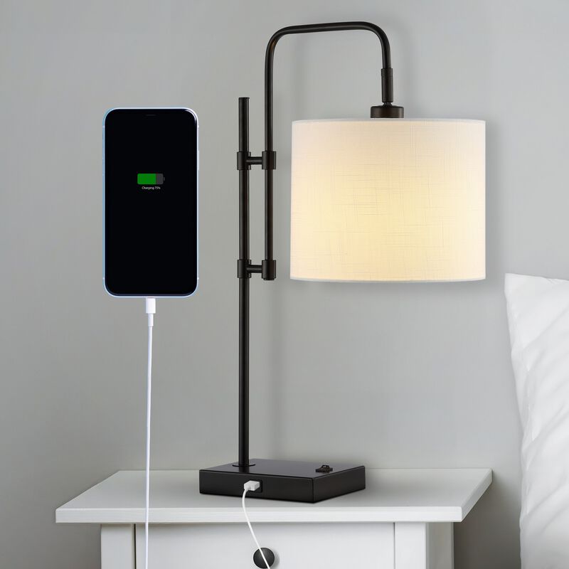 Edris Industrial Designer Metal LED Task Lamp with USB Charging Port