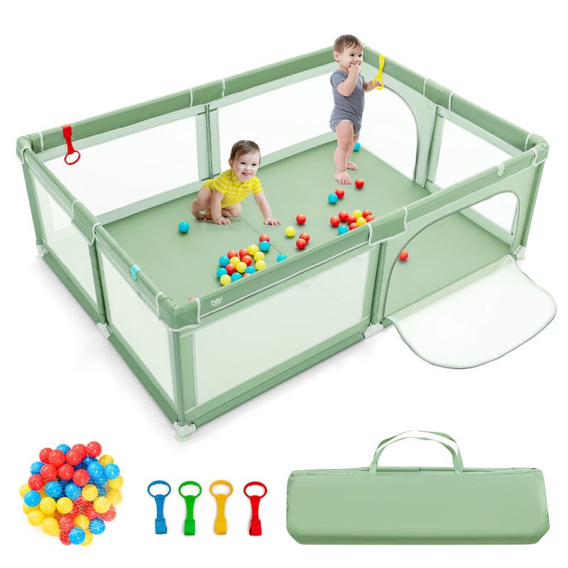 81 x 58 Inch Portable Baby Playpen with Ocean Balls and Handlebars