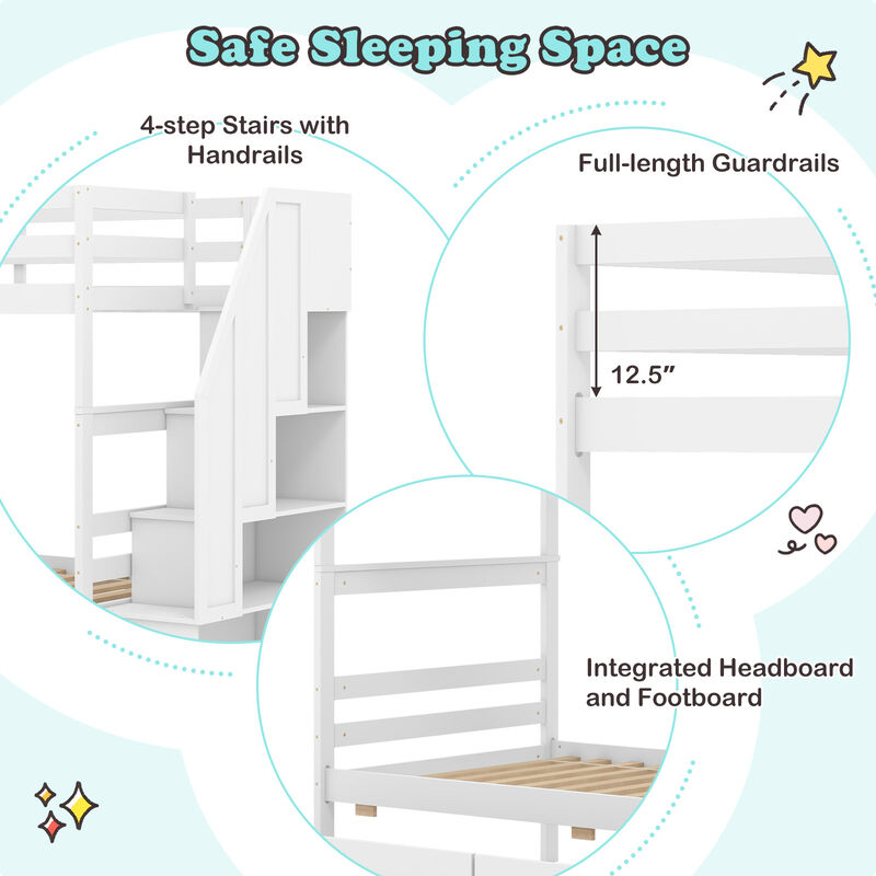 Bunk Bed with Storage Stairs and Drawers