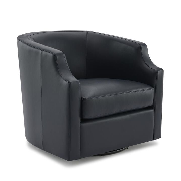 Comfort Pointe Easton Midnight Blue Top Grain Leather Swivel Glider Barrel Chair