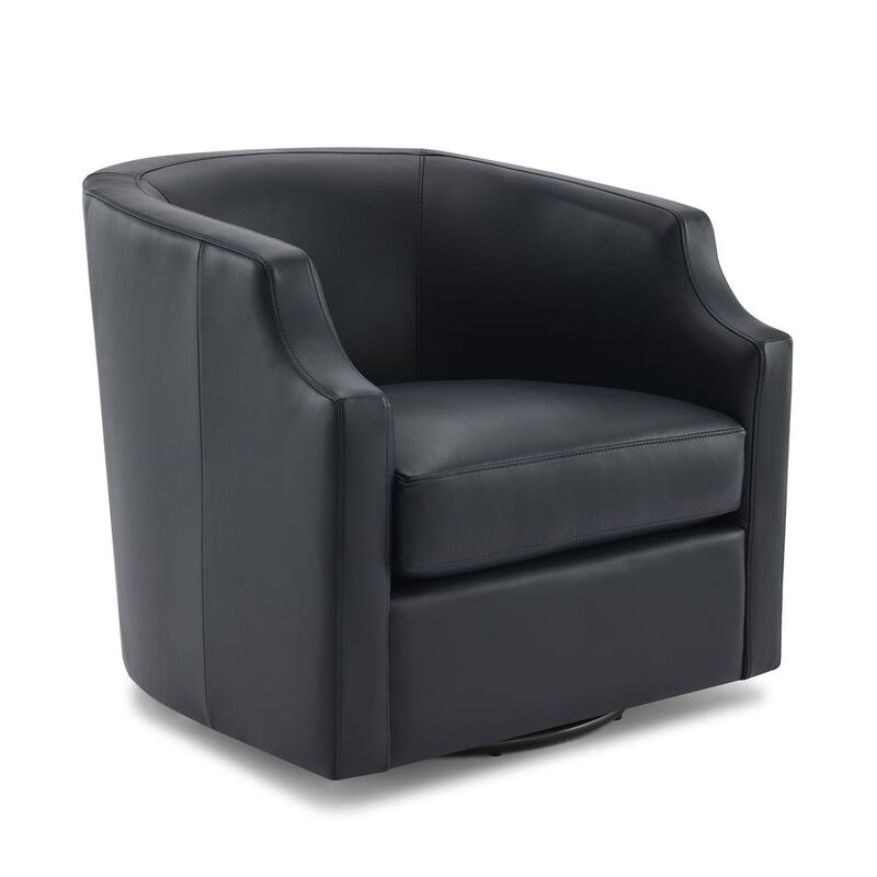 Comfort Pointe Easton Midnight Blue Top Grain Leather Swivel Glider Barrel Chair
