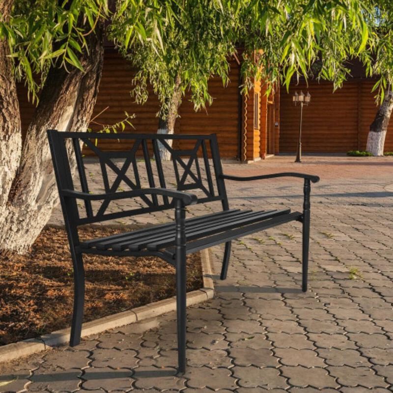 Hivvago Patio Garden Bench with Powder Coated Steel Frame