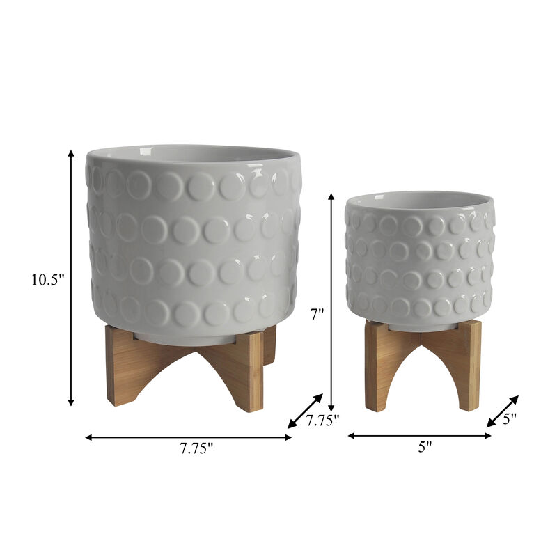 Planter On Wooden Stand, White Set