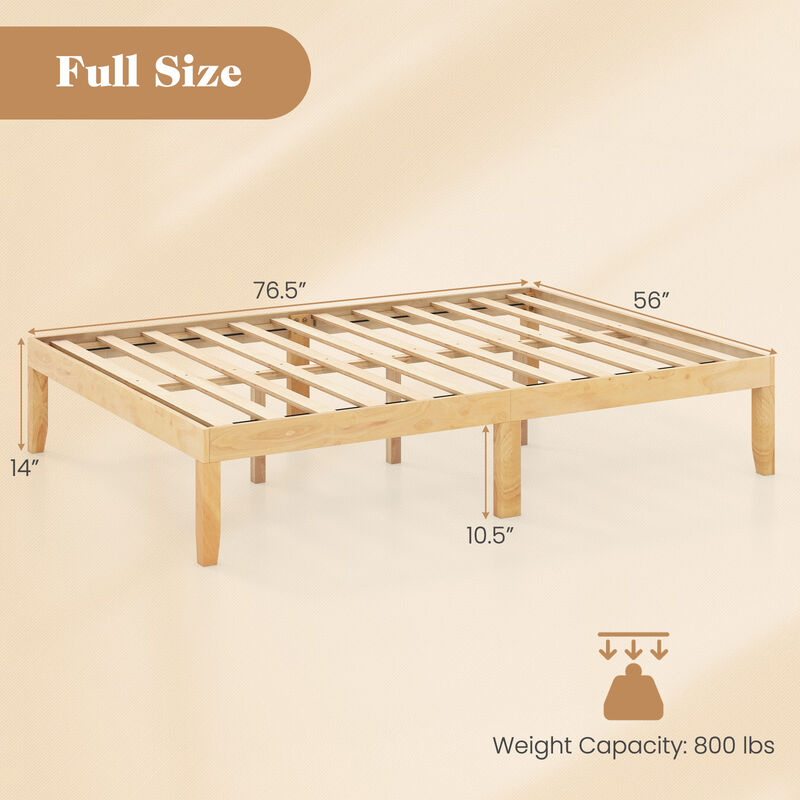 Wood Bed Frame with Wooden Slats Support and Rubber Wood Legs