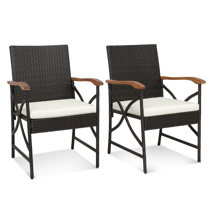 Patio Wicker Dining Chairs with Soft Zippered Cushion