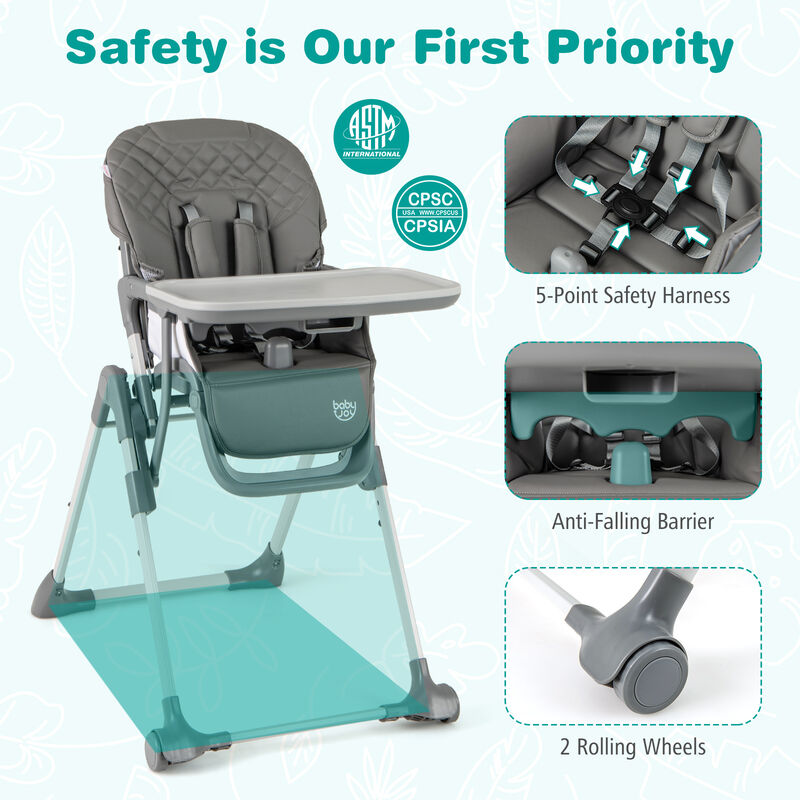 Foldable High Chair with Footrest and Detachable Tray for Convenient Feeding and Storage