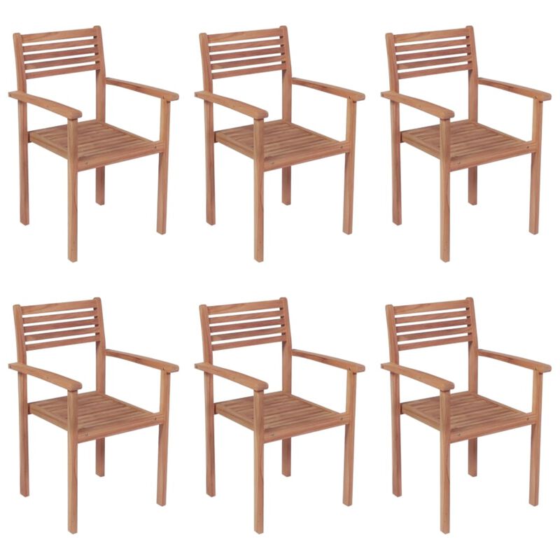 vidaXL Stackable Garden Chairs with Cushions 6 pcs Solid Teak Wood