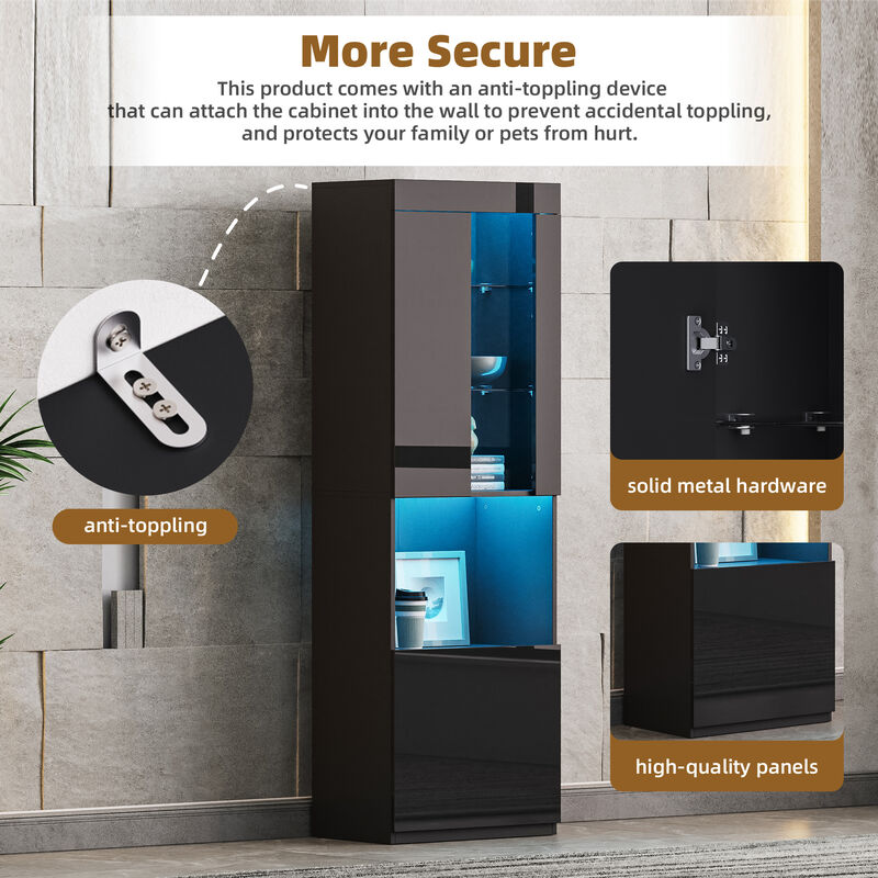 Merax High Gloss Storage Cabinet with LED Lights