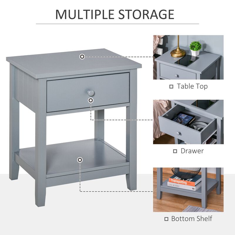 Grey Modern Nightstand: Sleek Bedside Table with Drawer and Shelf