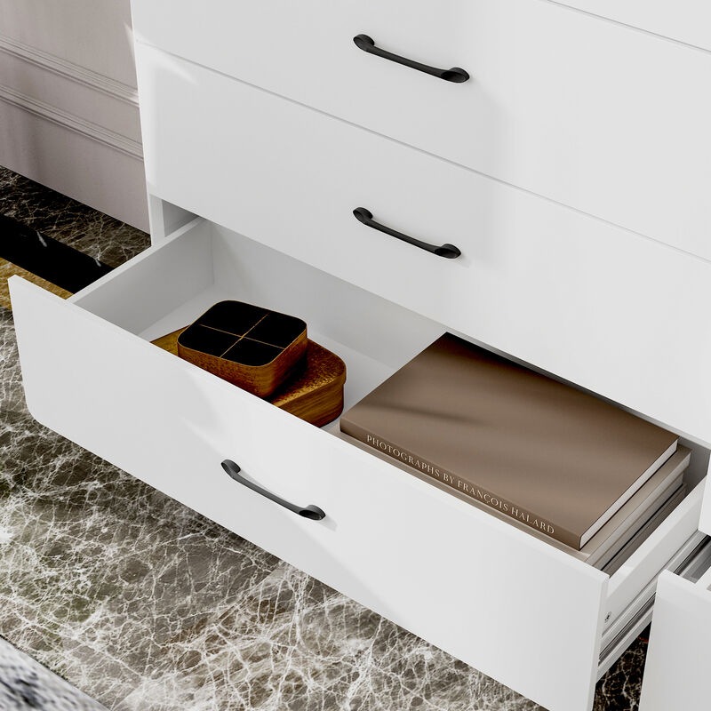 FUFU&GAGA Modern 3-Piece Dresser Set with 13 Drawers & Black Handles (94.5" W x 15.7" D x 38.6" H), White