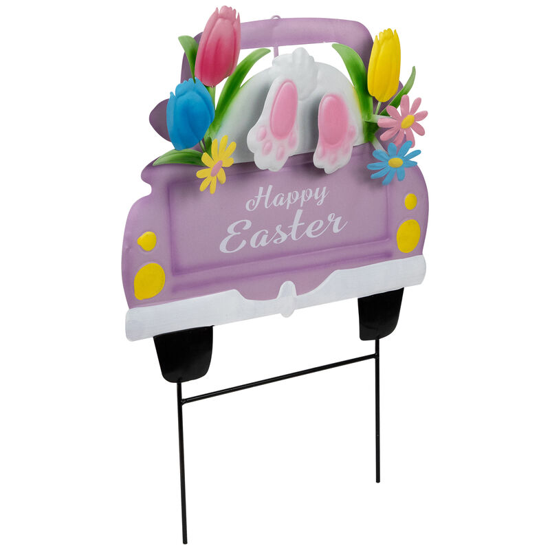 Back Seat Bunny Happy Easter Outdoor Garden Stake - 14" - Purple