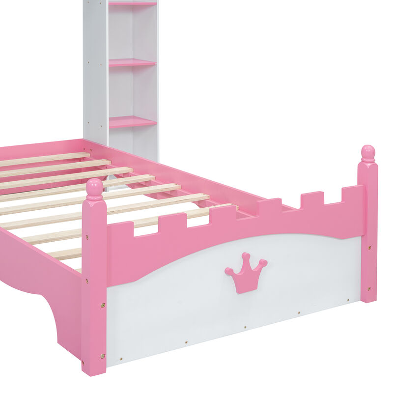 Merax Castle Wooden Bed with Storage Shelf