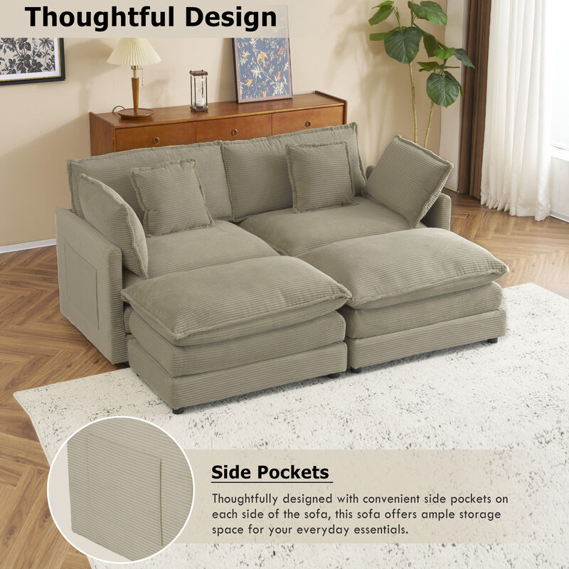 Merax Corduroy Sectional Sofa with Side Storage Pockets