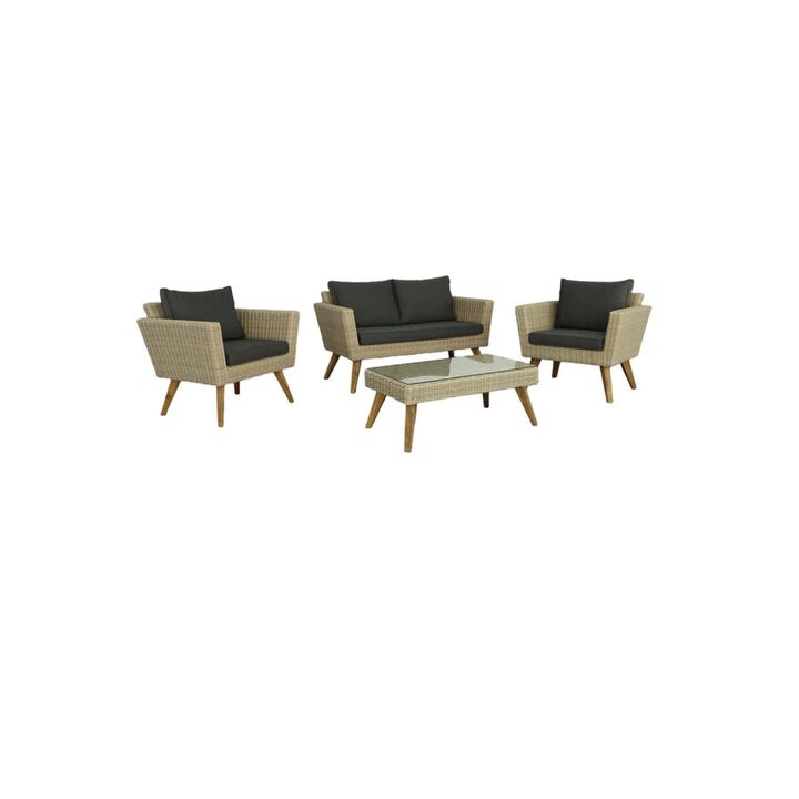 4pc Loveseat with Cocktail Table and Chairs Outdoor Patio Set - 47" - Gray