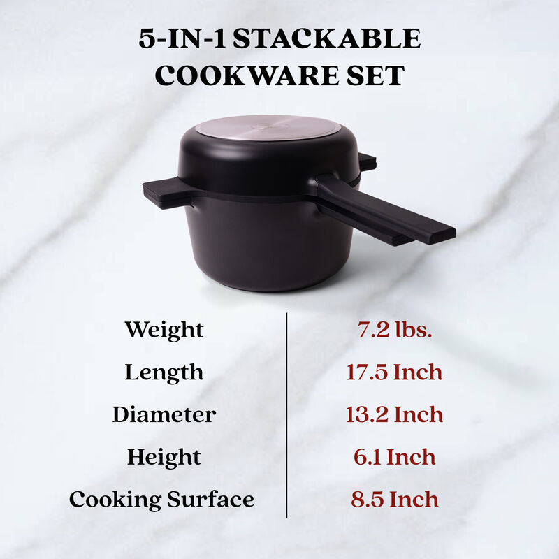 Alva Neat 5-in-1 Ceramic Nonstick Cookware Nesting Set, Recycled Aluminum Non-Toxic PFAS, PFOA & PTFE Free, Frying Pan, Cookware Set Compatible with All Cooktops & Induction Safe, Oven Safe