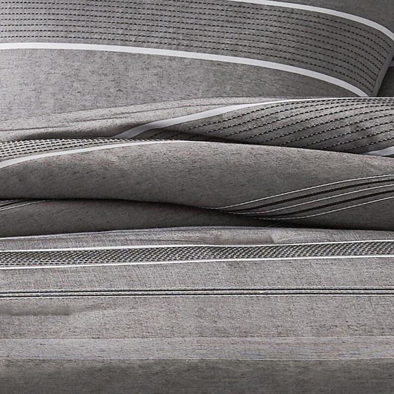 Arlo 3 Piece Queen Size Comforter Set, Striped Woven Jacquard, Soft Gray - Benzara