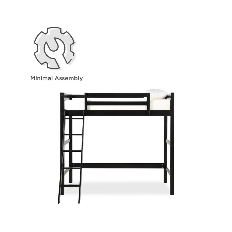 Atwater Living Rollins Twin Wooden Loft Bed with Ladder and Safety Railings