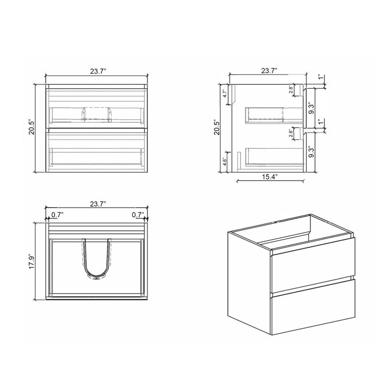 White Bathroom Vanity with Large Storage, Wall Mounted