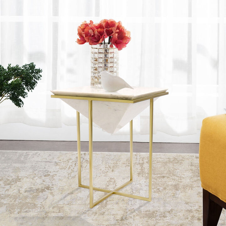 Pasargad Home Perama Marble & Stainless Steel Side Table, White