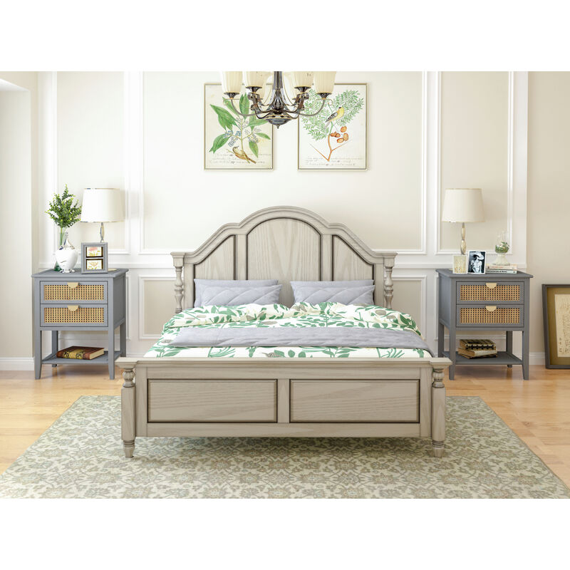 2 Drawer Side Table, Natural Rattan, End Table, Suitable For Bedroom, Living Room, Study