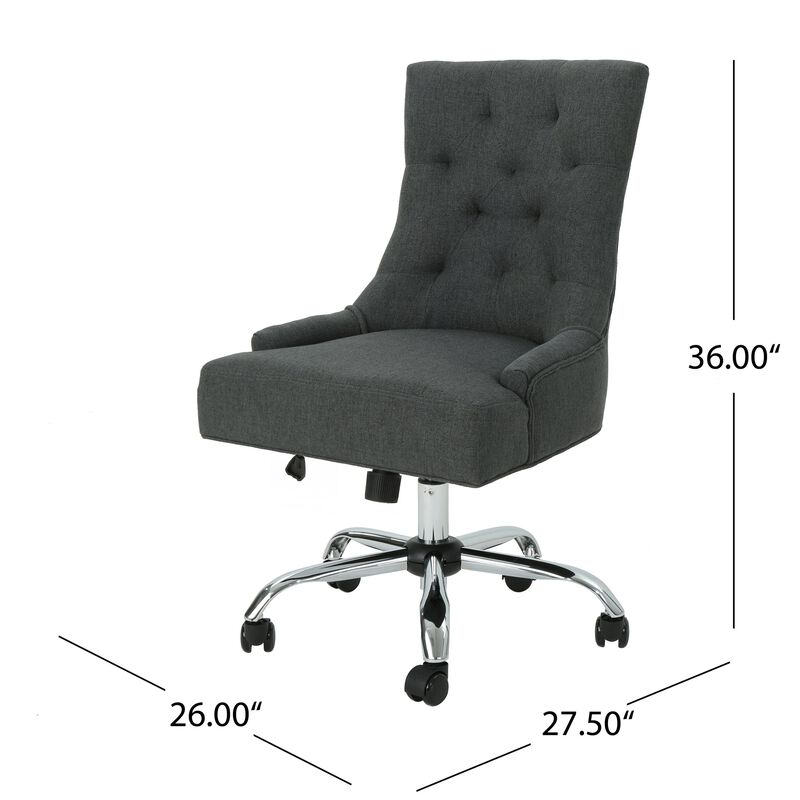Ovi Swivel Office Chair, Dark Gray Fabric, Tufted Back, Rolling Wheels -Benzara