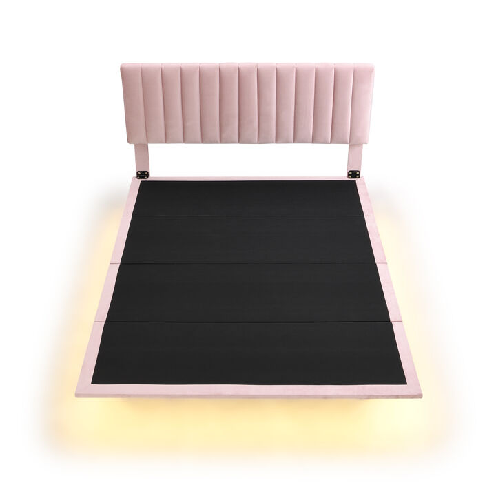Merax Modern Velvet  Platform Bed with Sensor Light