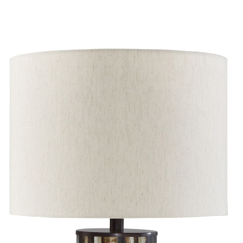 Foer 27 Inch Table Lamp, Cream Drum Fabric Shade, Black Brown Resin Base - Benzara