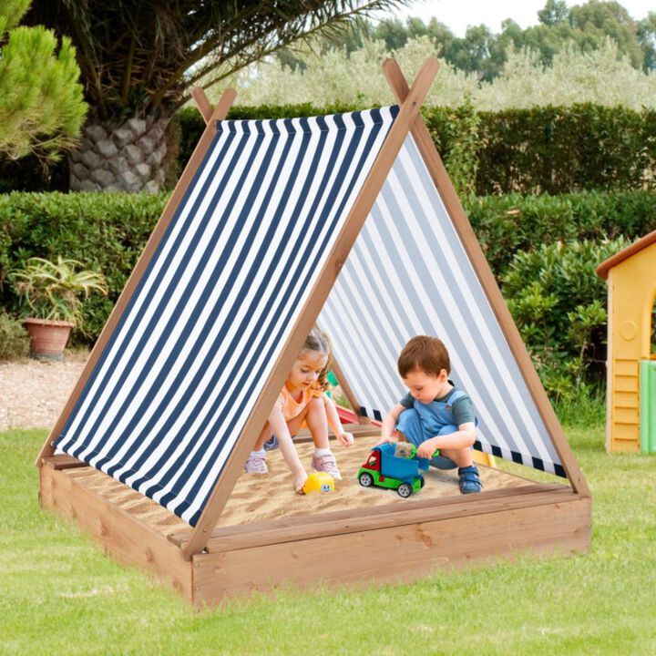 Hivvago 49 x 48 Inch Kids Wooden Sandbox with Cover and 2 Bench Seats