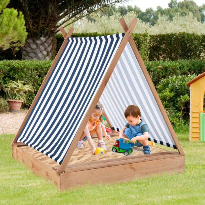 Hivvago 49 x 48 Inch Kids Wooden Sandbox with Cover and 2 Bench Seats