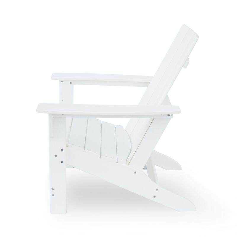 Elisa Outdoor Adirondack Chair, White Resin, Slat Panel Back and Seat - Benzara