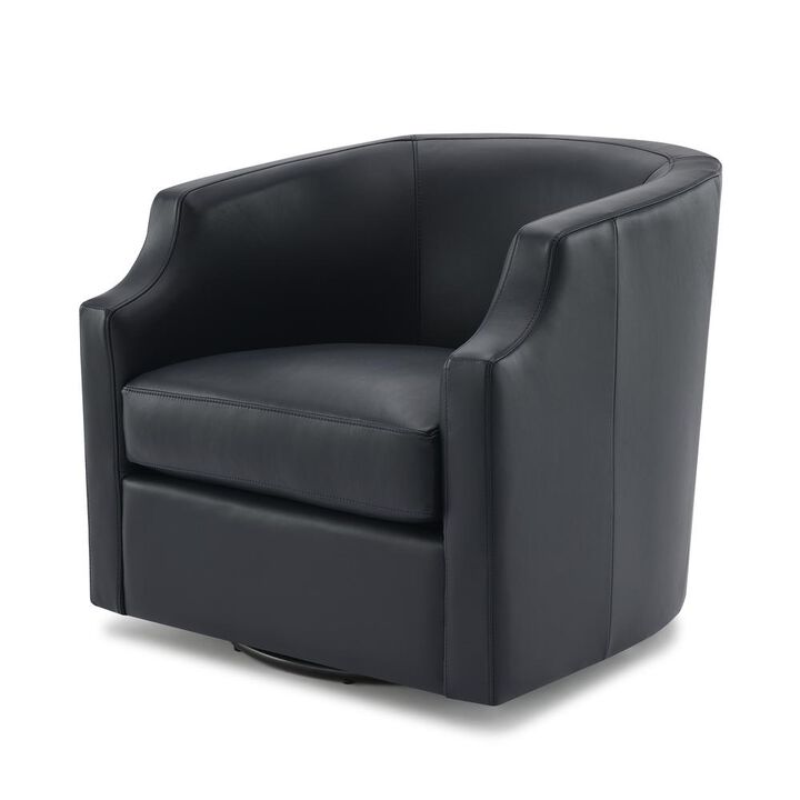 Comfort Pointe Easton Midnight Blue Top Grain Leather Swivel Glider Barrel Chair
