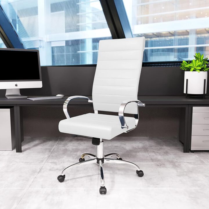 LeisureMod Benmar High-Back Mid-Century Modern Swivel Leather Office Chair – Ergonomic Executive Desk Chair with Adjustable Height, Tilt, and 360-Degree Swivel for Home and Office Comfort