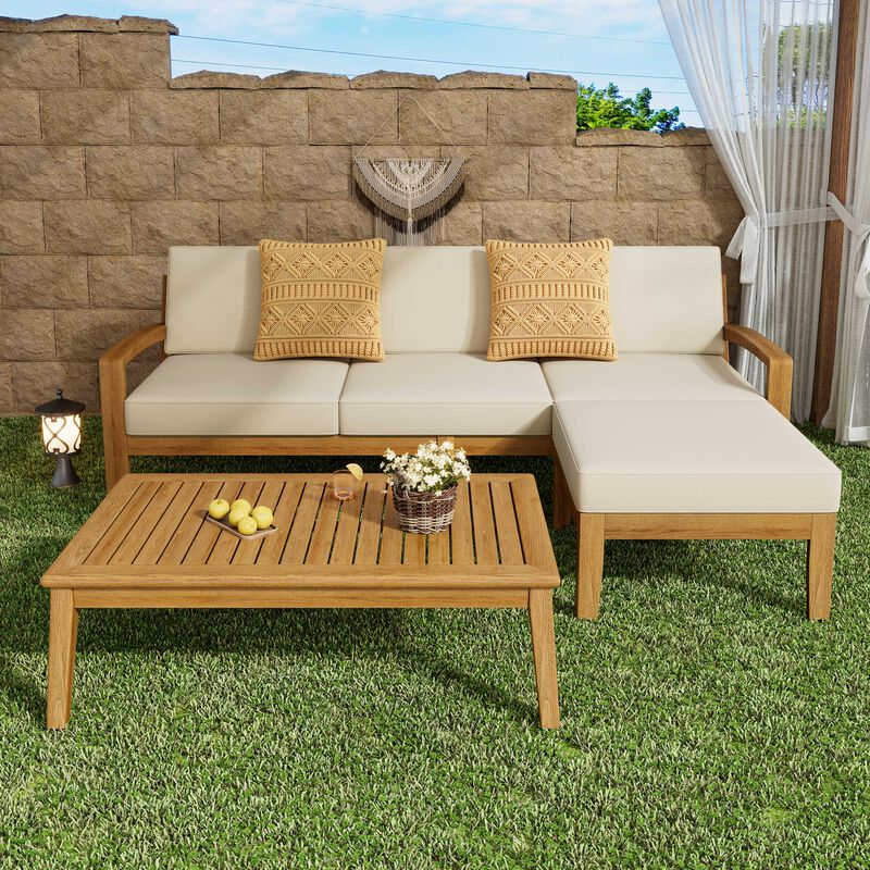 Merax Acacia Wood Sectional Sofa Seating Set for Outdoor