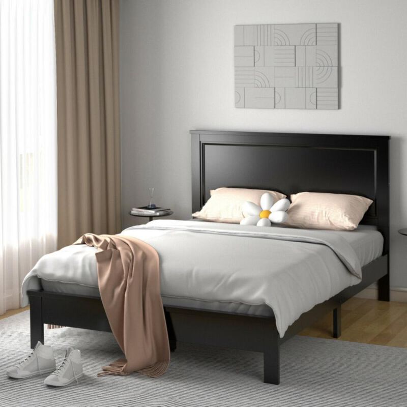 Hivvago Full Size Platform Slat Bed Frame with High Headboard