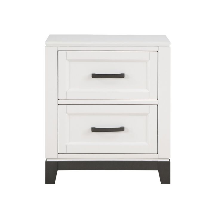 Thiem 28 Inch Nightstand with 2 Drawers, Black Handles, White Wood Finish - Benzara