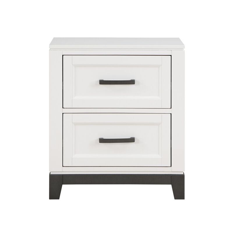 Thiem 28 Inch Nightstand with 2 Drawers, Black Handles, White Wood Finish - Benzara